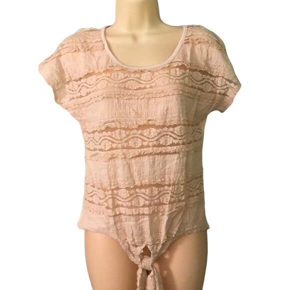 Wet Seal NWT Tan Ecru Lace Knit Top Tie Front Size Medium Y2K Vibe - Picture 1 of 6